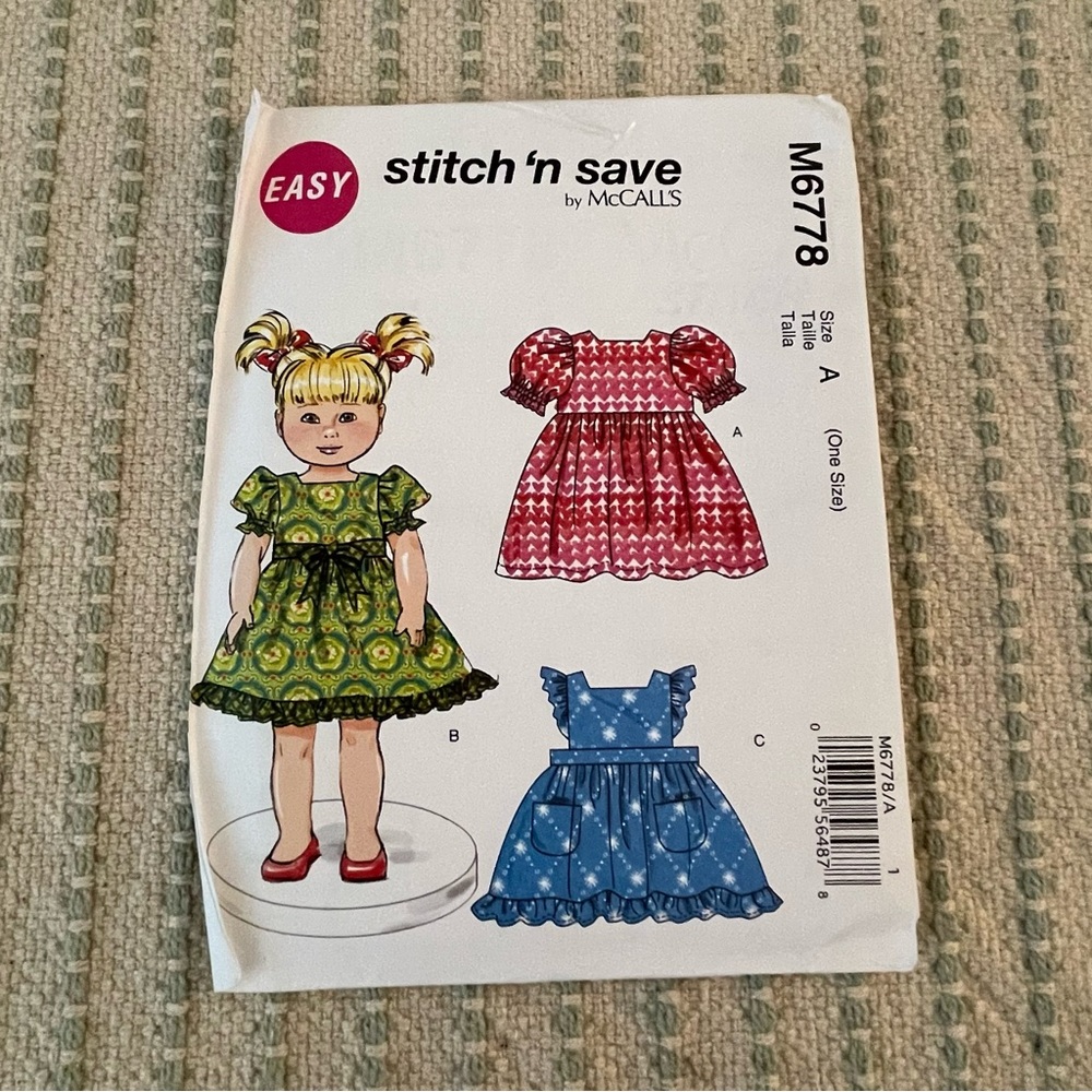 New - McCall's Stitch 'n Save M6778 - Easy Sew Pattern - Doll Clothes